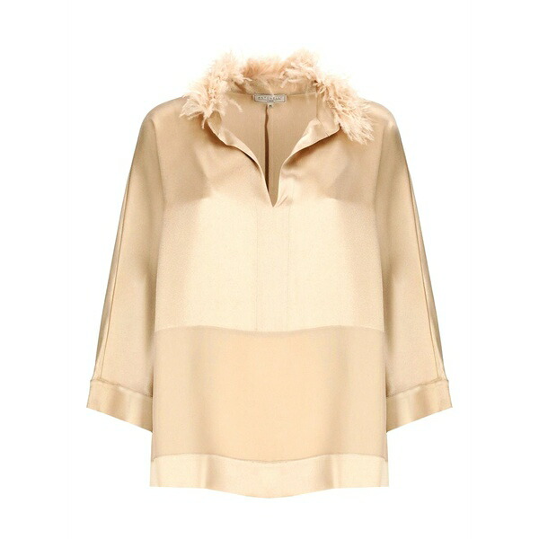 アントネリ レディース プルオーバー トップス Feather-trimmed v-neck top Neutrals