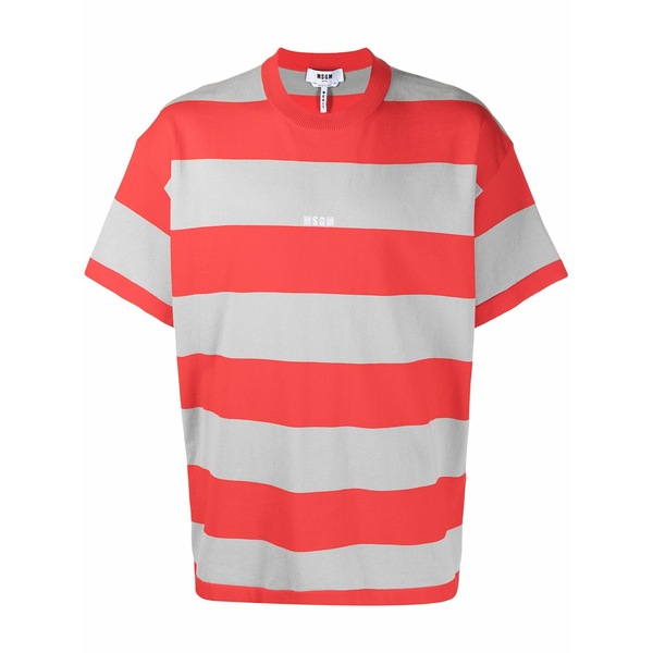 エムエスジイエム メンズ ティーシャツ トップス Logo-print striped t-shirt Red