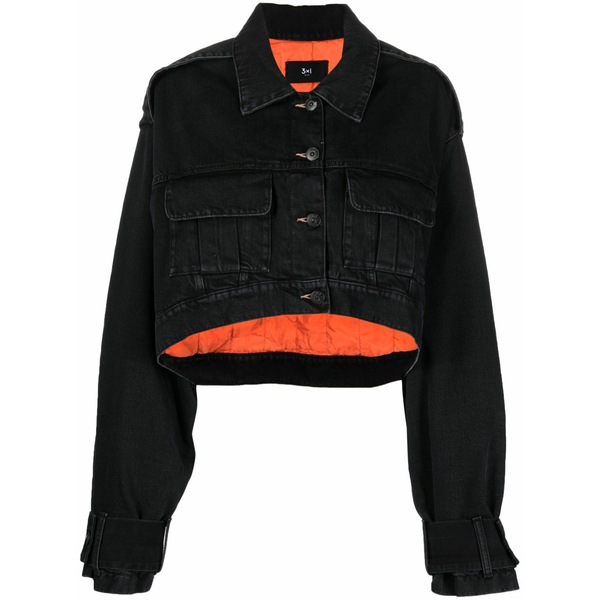 スリーバイワン レディース 上衣＆上衣 アウター Cropped denim jacket Black