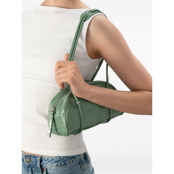 バイ毛革 レディース ショルダーバッグ 御徒面子 Kimberly bowler crocodile-effect shoulder bag Green