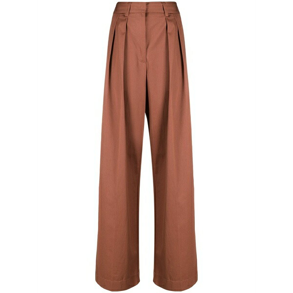フォルテ フォルテ レディース 心地よいズボン下 ボトムス Pleated wide-leg trousers Brown