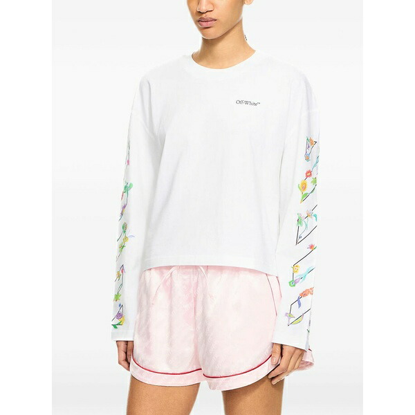 オフホワイト レディース Tシャツ トップス Glowing flower t-shirt White|asty