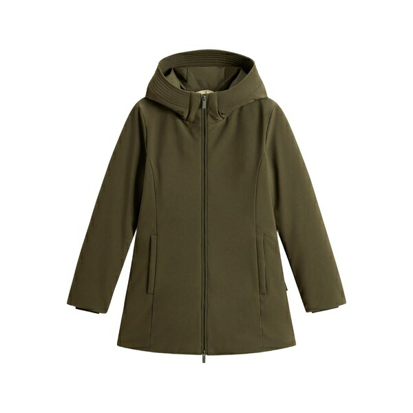 絨毛 分限者 レディース 厚地の外套 アウター Hooded zip-front parka Green レディースファッション-コート・ジャケット
