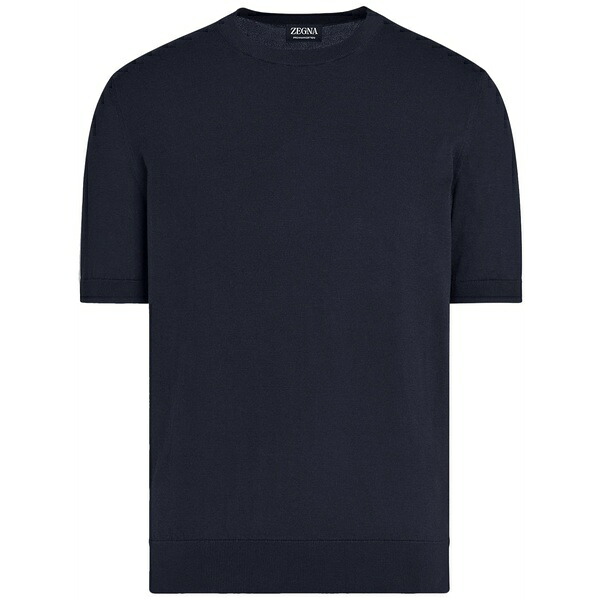 ゼニア メンズ Tシャツ トップス Fine-knit cotton t-shirt Blue｜asty