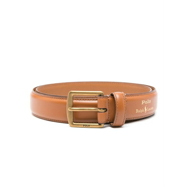 ラルフローレン メンズ 胴締め 付属品 Logo-print leather belt Brown