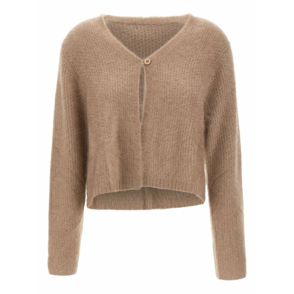 エミスフィール レディース ジレー アウター Textured single-button cardigan Brown