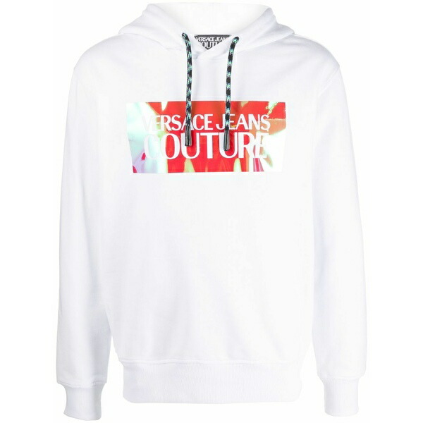 ベルサーチ メンズ パーカー・スウェットシャツ アウター Logo-print drawstring hoodie White