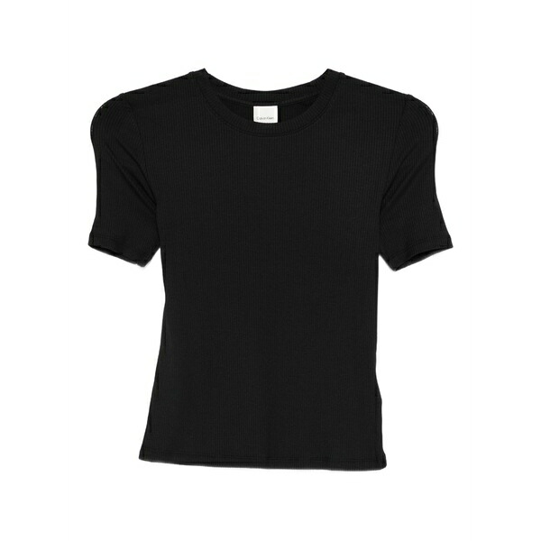カルバンクライン レディース Tシャツ トップス Ribbed short-sleeve t-shirt Black|asty