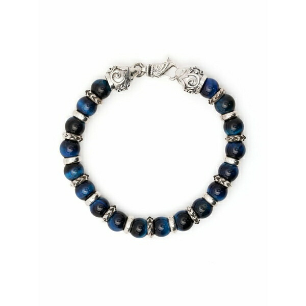 エマニュエレ ビコッキ メンズ ブレスレット・バングル・アンクレット 付属物 Tiger eye beaded bracelet Silver