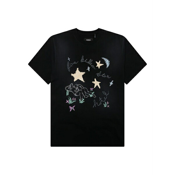 ナミアス メンズ Tシャツ トップス Star-embroidered t-shirt Black|asty