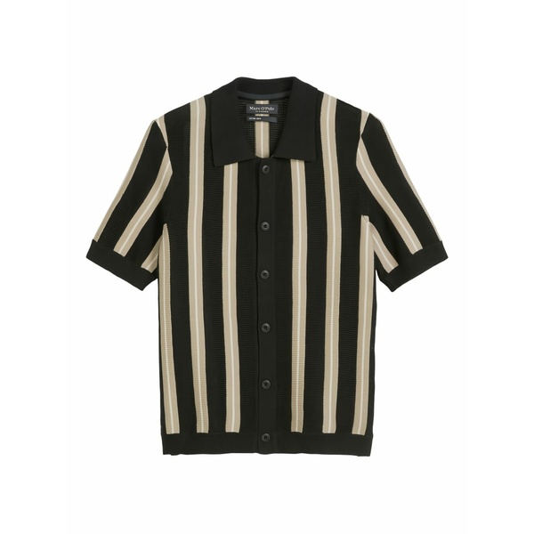 マルコポーロ メンズ シャツ トップス Striped short-sleeve shirt Black