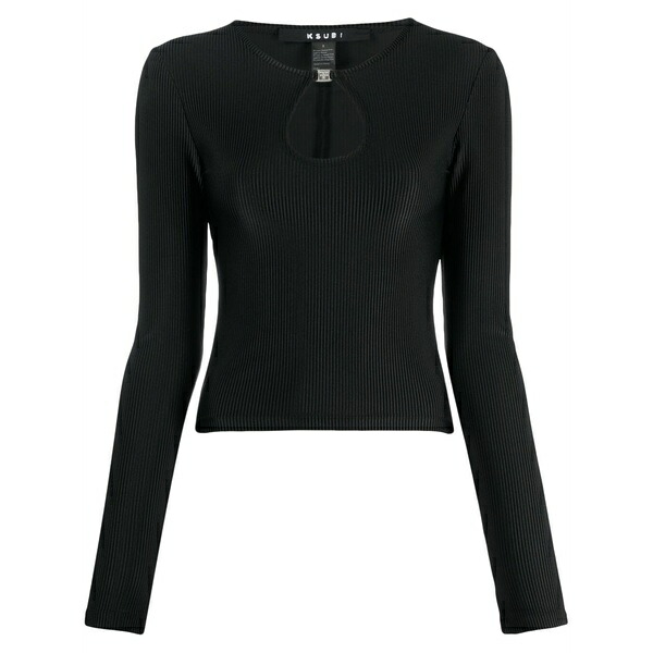 スビ レディース Tシャツ トップス Charmed keyhole top Black｜asty