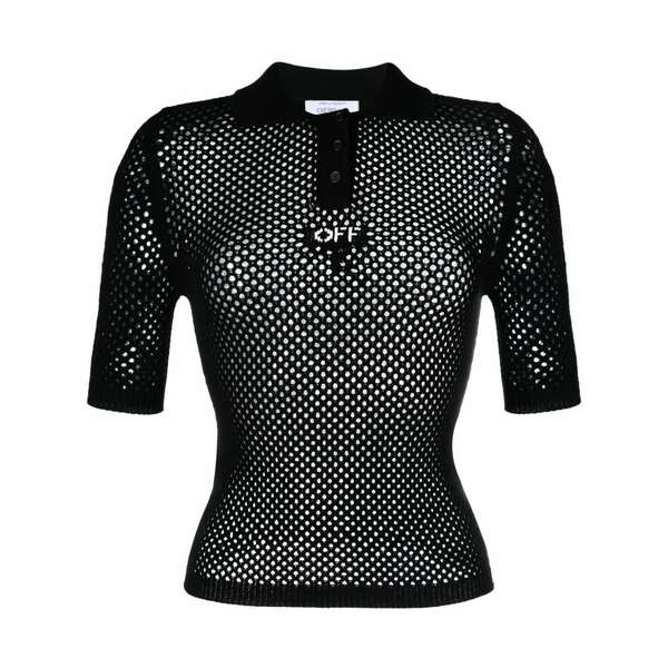 象牙色 レディース 編み物\u0026スウェーター アウター Off-logo open-knit polo shirt Black