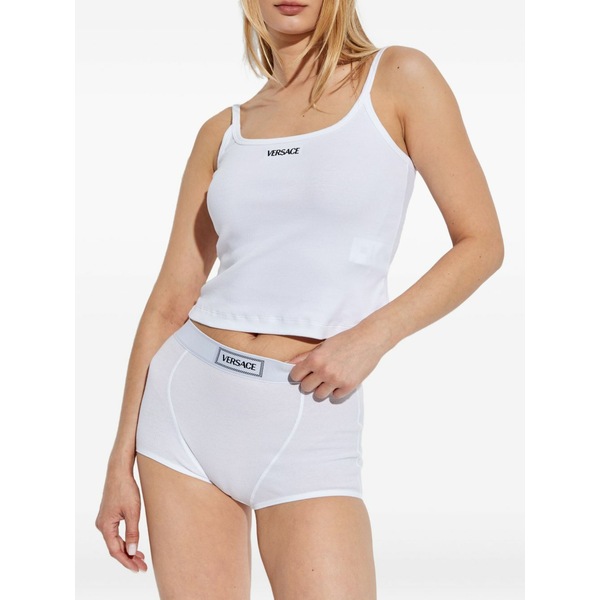ヴェルサーチ レディース カットソー トップス Logo-embroidered ribbed top -｜asty