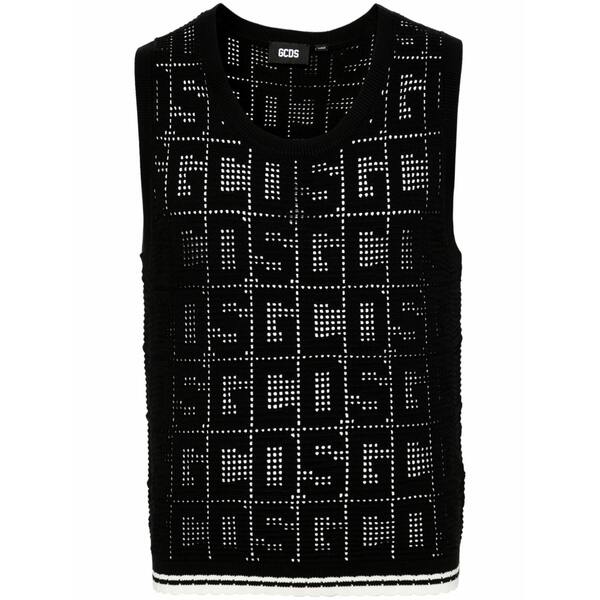 ジーシーディーエス メンズ ニット&セーター アウター Monogram-pattern sleeveless jumper Black|asty
