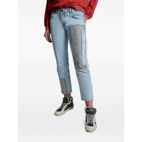 ワン ティースプーン レディース デニムパンツ ボトムス Patchwork frayed jeans Blue｜asty