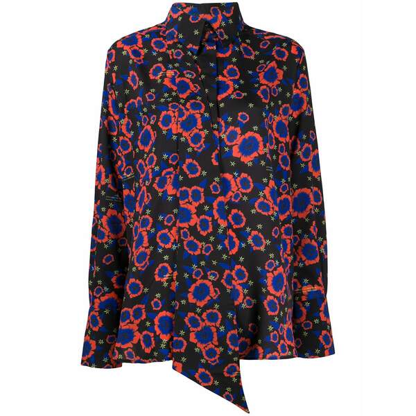 ロック レディース シャツ トップス Floral-print tie-insert shirt Black|asty