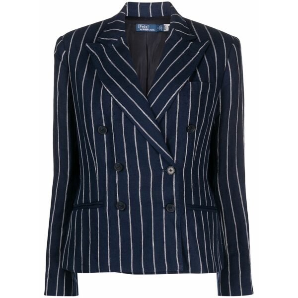 ラルフローレン レディース ジャケット＆ブルゾン アウター Striped linen blazer Blue｜asty