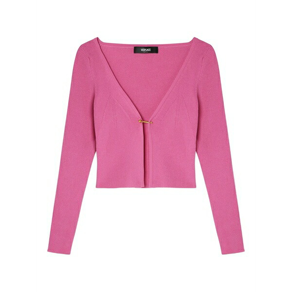 ヴェルサーチ レディース ジレー アウター Safety pin ribbed-knit cardigan Pink