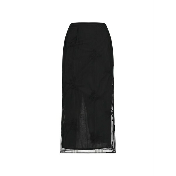 ブルマリン レディース スコート ボトムス Butterfly embroidered MIDI skirt Black レディースファッション-ボトムス