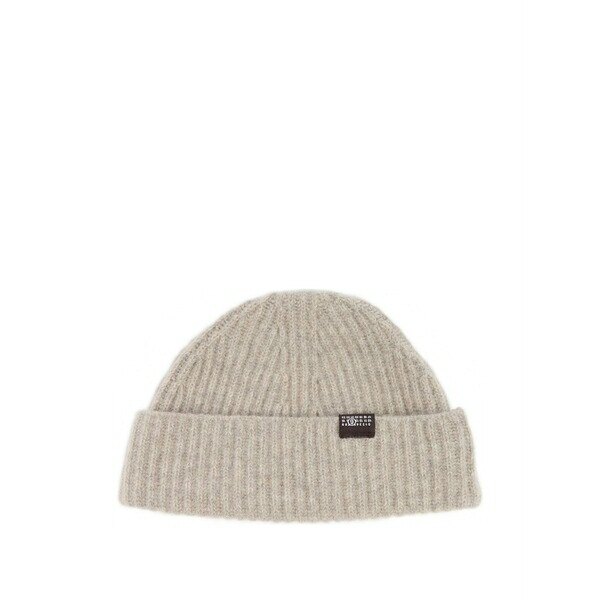 マルタンマルジェラ メンズ かぶり笠 佩び物 Ribbed logo-patch beanie  Neutrals