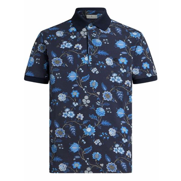 エトロ メンズ スポーツシャツ トップス Floral-print polo shirt Blue