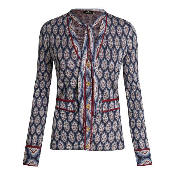 エトロ レディース ジレー アウター Bow-detail jacquard cardigan Blue