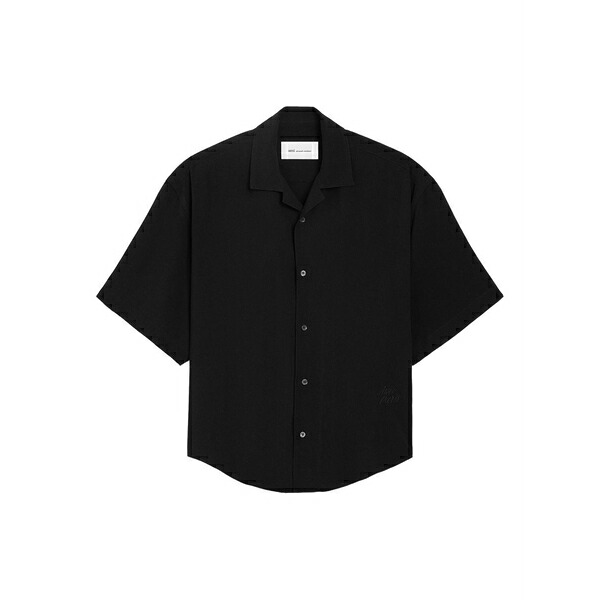 アミ メンズ シャツ トップス Short-sleeve embroidered shirt Black|asty
