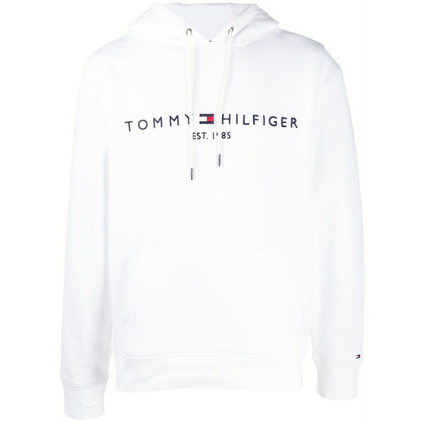 トミー ヒルフィガー メンズ パーカー・スウェットシャツ アウター Embroidered logo drawstring hoodie White