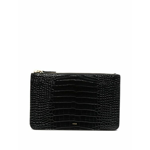 トーテム レディース クラッチペダル御徒面子 御徒面子 Crocodile-embossed threefold clutch bag Black
