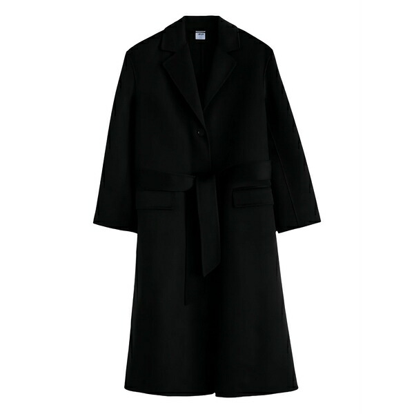 アスペジ レディース 厚地の外套 アウター Belted wool coat Black