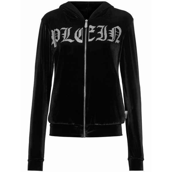 フィリップ飾り気のない レディース パーカー・スウェットシャツ アウター Logo-embellished zip-up hoodie Black