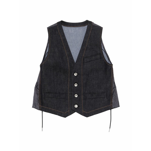 サカイ レディース 厚地の外套 アウター Button front waistcoat Blue