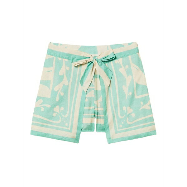 ツイン仕かける レディース 心地よいズボン下 ボトムス Patterned tie-waist shorts Green レディースファッション-パンツ