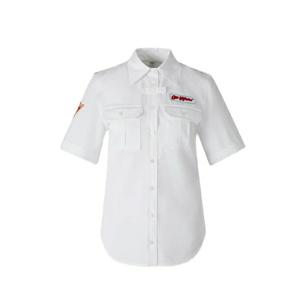 オフホワイト レディース シャツ トップス Logo-patch shirt White|asty