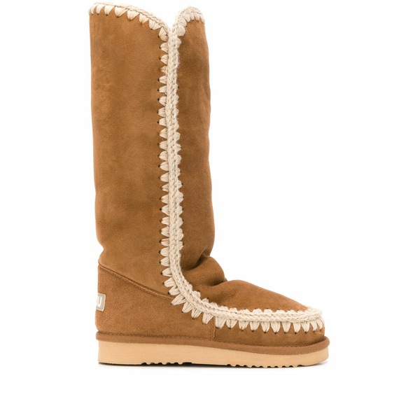 モウ レディース ブーツ シューズ Woven detail boots Brown