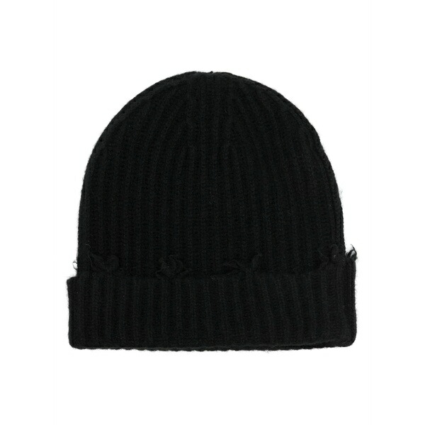 イザベル・ベネナート メンズ かぶり笠 佩び物 Distressed ribbed-knit beanie Black
