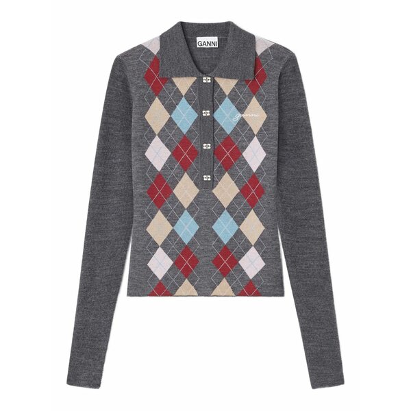 ガニー レディース スポーツシャツ トップス Ribbed polo-neck top Grey