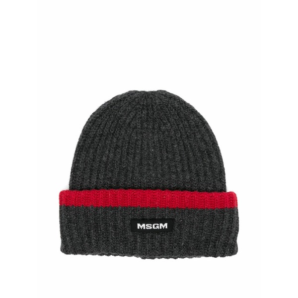 エムエスジイエム レディース かぶり笠 付属品 Ribbed-knit beanie hat Grey