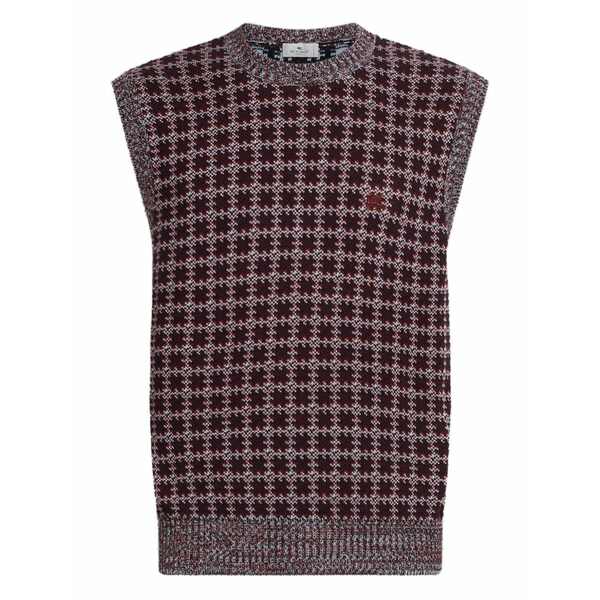 エトロ メンズ 編み物\u0026ティーシャツ アウター Pegaso-motif embroidered checked vest Red