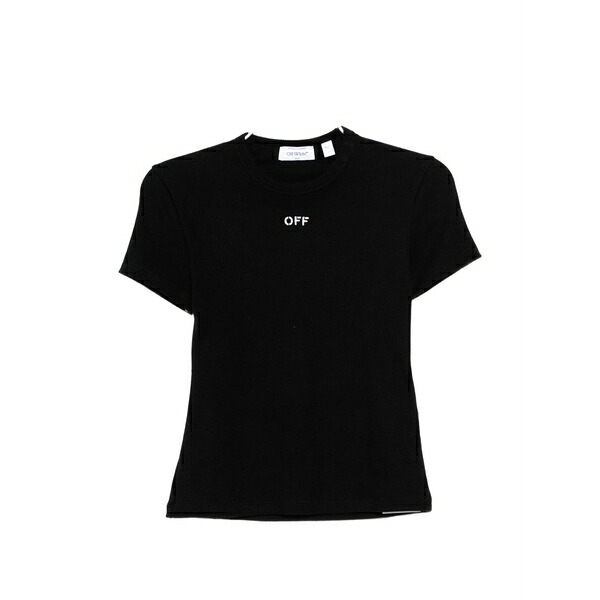 象牙色 レディース ティーシャツ トップス Off stamp ribbed t-shirt Black Tシャツ・カットソー-レディースファッション