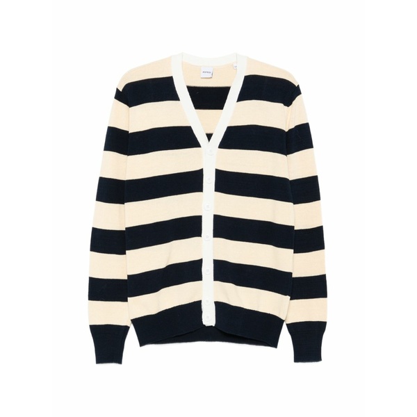 アスペジ メンズ ジレー アウター Striped v-neck cardigan Blue