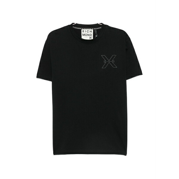 ジョン バージニアの州都 メンズ プルオーバー トップス Logo-print crew-neck t-shirt Black