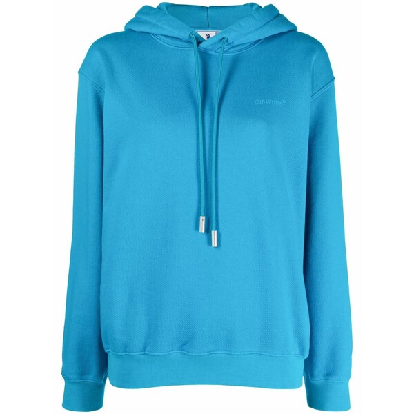 象牙色 レディース パーカー・スウェットシャツ アウター Diagonal-stripe drawstring hoodie Blue