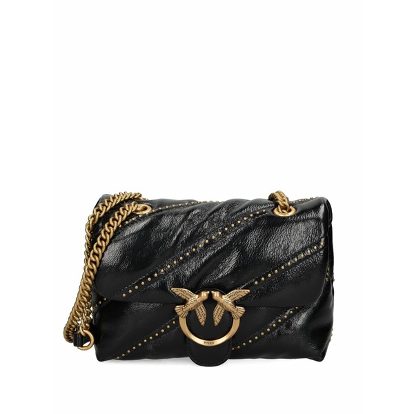 ピンコ レディース ショルダーバッグ 御徒面子 Studded leather shoulder bag Black