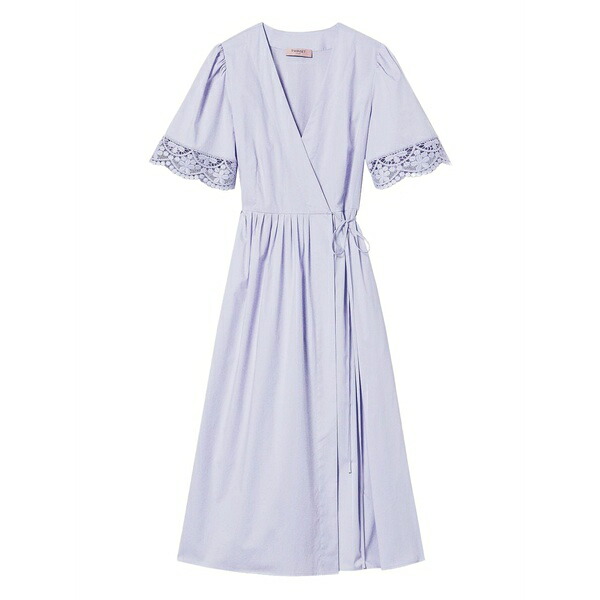 ツインセット レディース ワンピース トップス Lace-trimmed wrap dress Purple｜asty