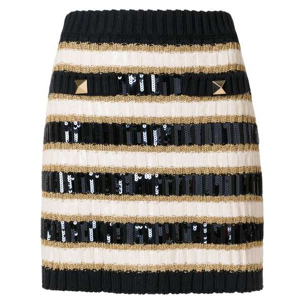 ヴァレンティノ ガラヴァーニ レディース スコート ボトムス Rockstud-detail stripe-knit skirt Blue