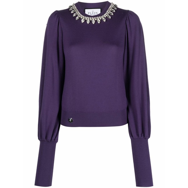 フィリップ飾り気の無い レディース 編み物\u0026ティーシャツ アウター Crystal-embellished wool knitted jumper Purple