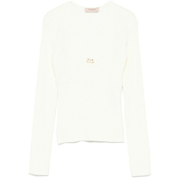 ツインセット レディース ニット&セーター アウター Oval t-plaque top White|asty