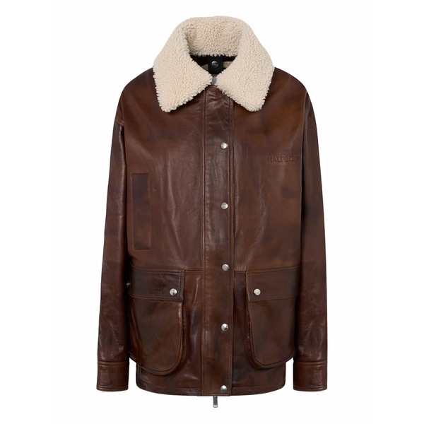 二分の一男の子 レディース 上衣＆上衣 アウター Shearling-collar leather jacket Brown